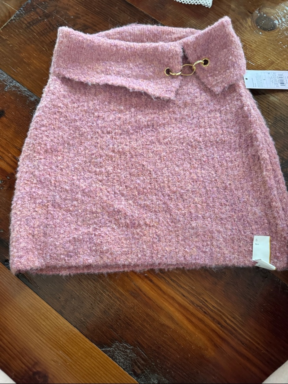 wild fable Pink Bouclé Pencil Skirt with Gold Hardware